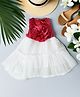 Bella Moda Net Woven Sleeveless Floral Applique Detailed Tiered Dress - Red