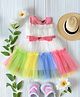 Bella Moda Net Woven Sleeveless Colour Blocked Frill Detailed Tiered Dress - Multi Colour