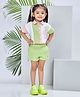 Peppermint Woven Half Sleeves Woven Striped Top With Shorts Set - Green