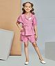 Peppermint Cotton Blend Woven Half Sleeves Tassels Detailed Shirt Style Top With Shorts Set - Pink