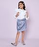 Peppermint Georgette Knit Full Sleeves Floral Embroidered Top & Skirt Set - Blue