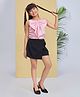 Peppermint Cotton Blend Woven Sleeveless Bow Applique Detailed Top & Skort Set - Pink