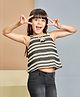 Peppermint Net Woven Sleeveless Striped Tassel Detailed Top - Black
