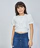 Peppermint Georgette Woven Half Puffed Sleeves Solid Crop Top - Cream