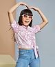 Peppermint Linen Knit Half Sleeves Marble Printed Crop Top - Pink
