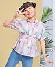 Peppermint Rayon Woven Half Sleeves Floral Printed Belted Shirt Style Top - Pink