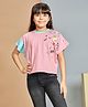 Peppermint Knitted Knit Half Sleeves Happy Text Printed Colour Blocked Top - Pink