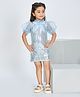 Peppermint Knit Half Puffed Sleeves Bow Applique Detailed Sequins Embellished Dress - Blue