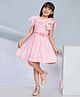 Peppermint Woven Half Flutter Sleeves Floral Applique Detailed Dress With Purse - Pink