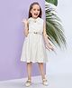 Peppermint Linen Knit Sleeveless Floral Embroidered Peter Pan Collared Dress With Belt - Beige