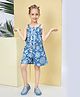 Peppermint Cotton Blend Woven Sleeveless Floral Printed Jumpsuit With Belt - Blue