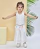 Peppermint Woven Sleeveless Floral Embroidered & Tassels Detailed Top With Pant Set - White