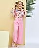 Peppermint Cotton Blend Woven Half Cap Sleeves Floral Printed Shirt Style Top & Pant With Necklace Set - Pink