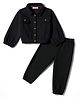 CrayonFlakes Fleece Knit Full Sleeves Solid Jacket & Jogger Set - Black
