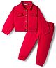 CrayonFlakes Fleece Knit Full Sleeves Solid Jacket & Jogger Set - Red