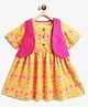 Campana 100% Cotton Woven Half Sleeves Floral Printed Dress & Jacket Set - Yellow & Magenta