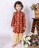 Campana 100% Cotton Woven Full Sleeves Floral Printed Kurta Pyjama Set - Maroon & Golden