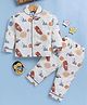 TOONYPORT Cotton Knit Full Sleeves Space Theme & Teddy Bear Printed Coordinating Night Suit Set - Yellow