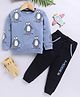 TOONYPORT Cotton Blend Knit Full Sleeves Penguin Printed Light Winter Sweatshirt & Joggers Set - Blue