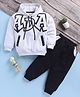 TOONYPORT Cotton Blend Knit Full Sleeves ADA Text Printed Hooded Light Winter Sweatshirt & Joggers Set - Grey