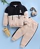 TOONYPORT Cotton Blend Knit Full Sleeves Cut & Sew Hooded Light Winter Sweatshirt With Joggers Set - Beige