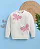 TOONYPORT Woollen Woven Full Sleeves Butterfly Designed & Pearls Embellished Sweater - White