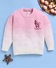 TOONYPORT Woollen Woven Full Sleeves Ombre & Rabbit Embroidered Sweater - Pink