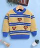 TOONYPORT Woollen Woven Full Sleeves Striped & Teddy Bear Patch Embroidered Sweater - Yellow