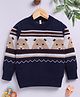 TOONYPORT Woollen Woven Full Sleeves Striped and Teddy Designed Sweater - Navy Blue