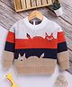 TOONYPORT Woollen Woven Full Sleeves Colour Blocked & Foxes Designed Sweater - Orange