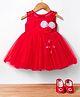Blabber Sleeveless Floral Applique Detailed Knee Length Dress With Booties Set - Red