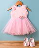 Blabber Sleeveless Floral Applique Detailed Knee Length Dress With Booties Set - Pink