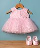 Blabber Sleeveless Floral Applique Detailed & Sequins Embellished Knee Length Dress With Booties Set - Pink