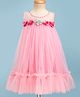 Blabber Sleeveless Floral Applique Detailed & Rhinestone Embellished Knee Length Dress - Dark Pink