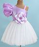 Blabber Half Balloon Sleeve Floral Applique Detailed Knee Length Dress - Purple