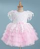 Blabber Sleeveless Floral Embroidered & Applique Detailed Pearl Embellished Knee Length Dress - Pink
