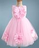 Blabber Sleeveless Floral Applique Detailed Stone Embellished Knee Length Dress - Pink