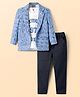 Dapper Dudes Full Sleeves Abstract Printed Blazer With Tee & Pant Set - Blue