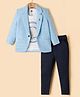 Dapper Dudes Full Sleeves Solid Blazer With Tee & Pant Set - Sky Blue