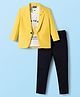 Dapper Dudes Full Sleeves Textured Blazer With Tee & Pant Set - Yellow