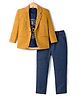 Dapper Dudes Full Sleeves Solid Blazer With Tee & Pant Set - Mustard