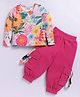 M'andy Cotton Lycra Knit Full Sleeves Floral Printed Top & Joggers Set - Magenta