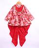 M'andy Rayon Woven Full Sleeves Floral Printed & Sequins Embellished Kurti & Dhoti Set - Red