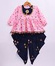 M'andy Rayon Woven Full Sleeves Birds Printed & Sequins Embellished Kurti & Dhoti Set - Pink