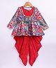 M'andy Rayon Woven Full Sleeves Peacock Printed & Sequins Embellished Kurti & Dhoti Set - Red