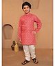 AJ Dezines Cotton Woven Full Sleeves Floral Printed Kurta Pyjama Set - Orange