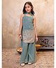 AJ Dezines Georgette Woven Sleeveless Floral Embroidered & Sequins Embellished Kurti Palazzo With Dupatta Set - Green