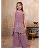 AJ Dezines Georgette Woven Sleeveless Floral Embroidered & Sequins Embellished Kurti Sharara With Dupatta Set - Pink