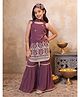 AJ Dezines Georgette Woven Sleeveless Floral Embroidered & Sequins Embellished Kurti Palazzo With Dupatta Set - Wine