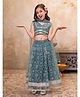 AJ Dezines Net Woven Sleeveless Floral Embroidered & Gota Lace Embellished Lehenga Choli With Dupatta Set - Green
